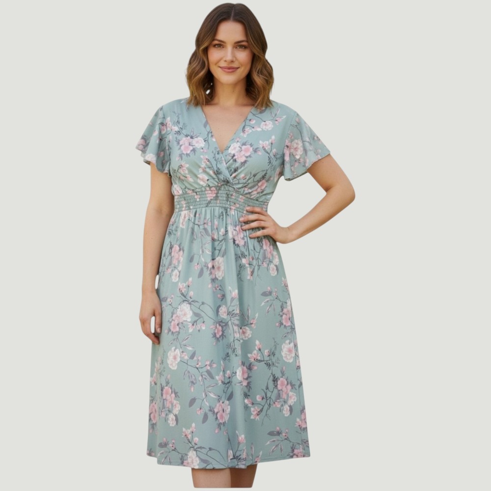 Anna Morgan Dress 1X Blue Pink Fit & Flare Soft Girl Spring Baby Shower Romantic